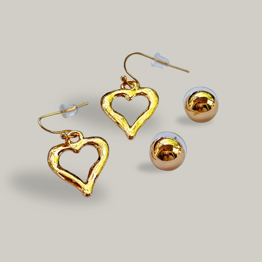 Red Coral - Two-Piece Heart Earring Set