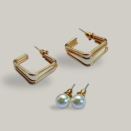 Red Coral - Two-Piece Pearl Earring Set