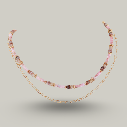Merx - Double Necklace With Pink Beads
