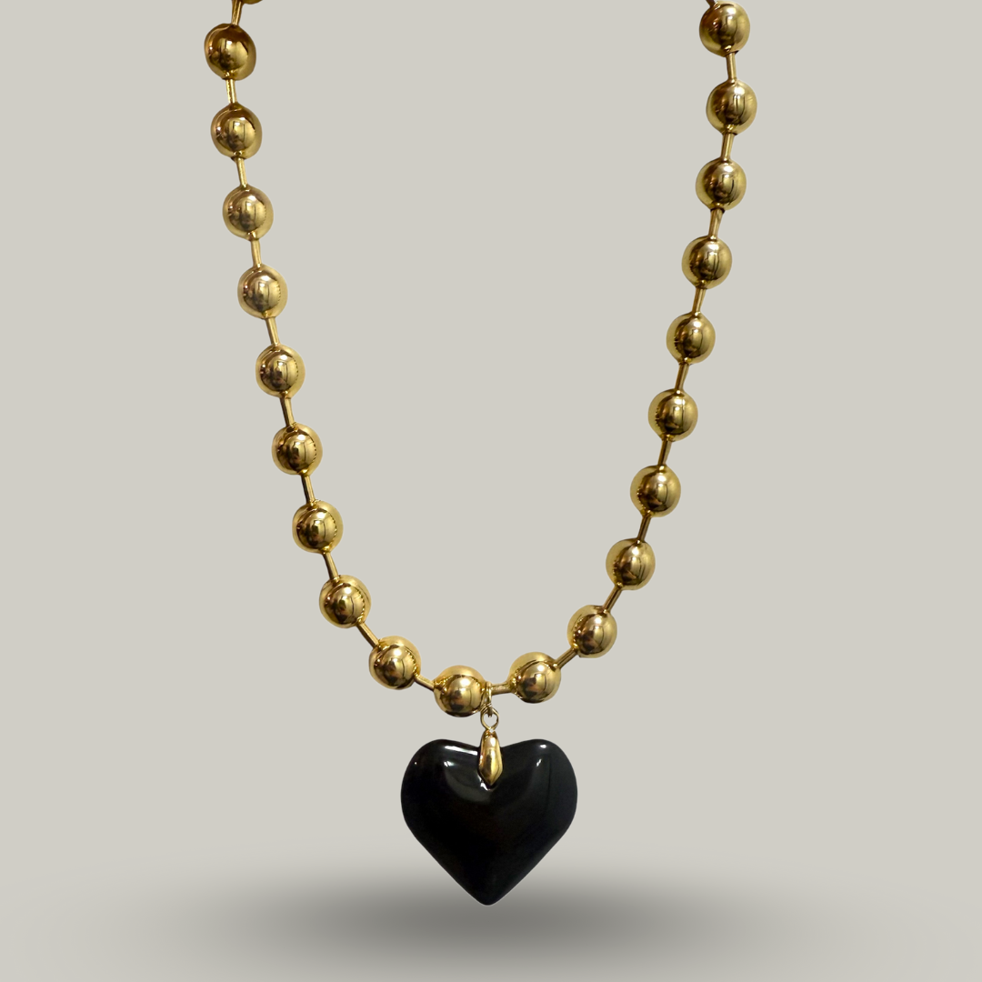 Audrey's - Black Heart Beaded Necklace
