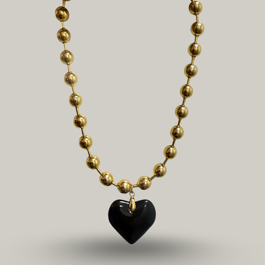 Audrey's - Black Heart Beaded Necklace