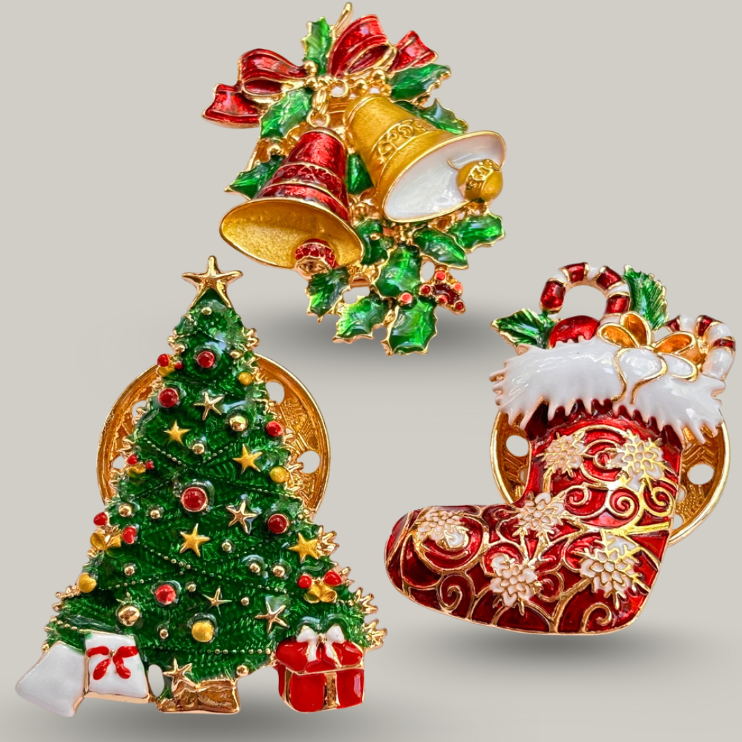 Red Coral - Magnetic Jingle Bells Brooch