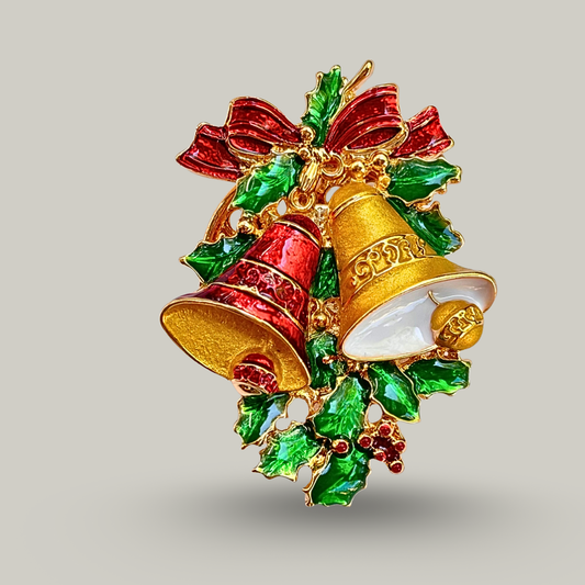 Red Coral - Magnetic Jingle Bells Brooch