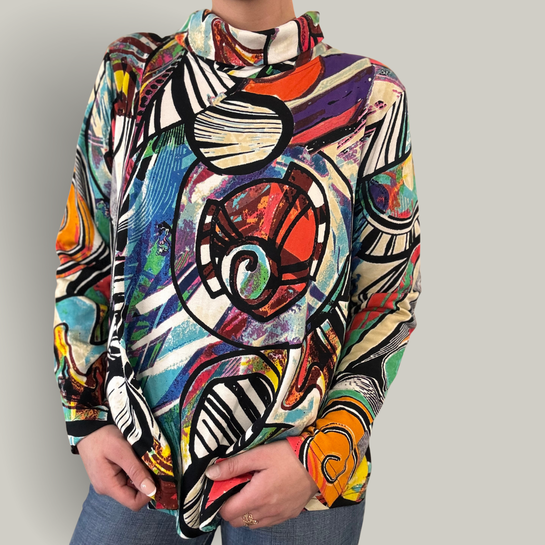 Orientique - Patterned Cowl Neck Top
