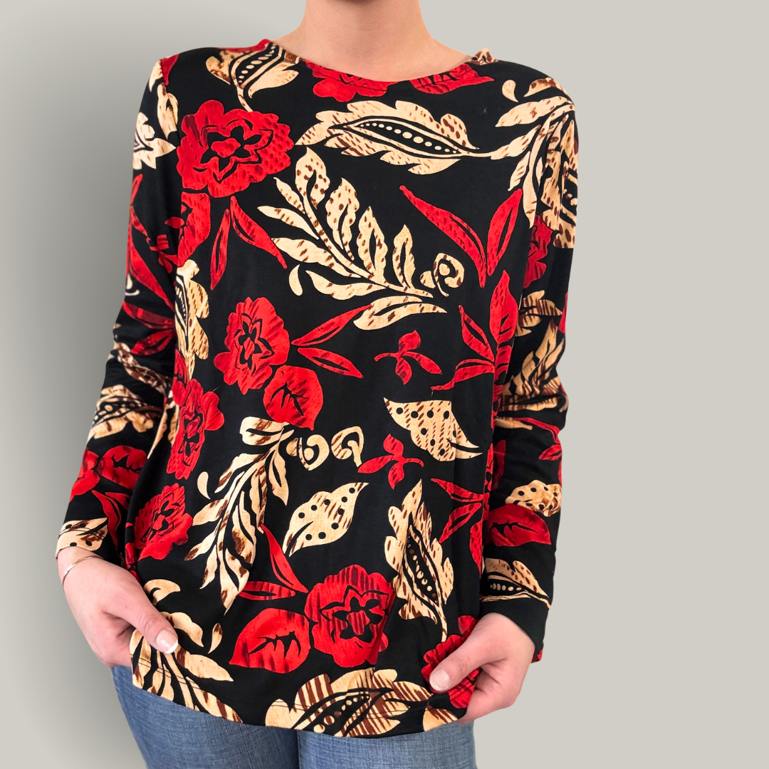 Orientique - Floral Patterned Long Sleeve Top