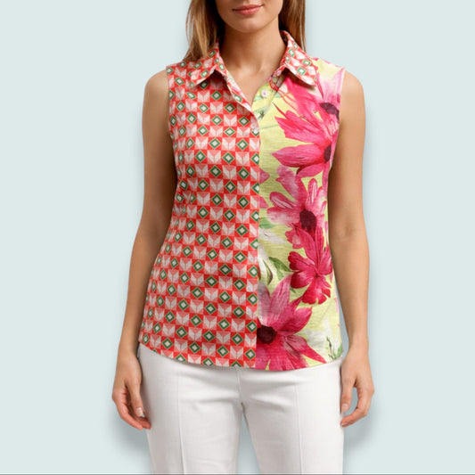 Tango Mango - Bloom & Pattern Sleeveless Collared Blouse