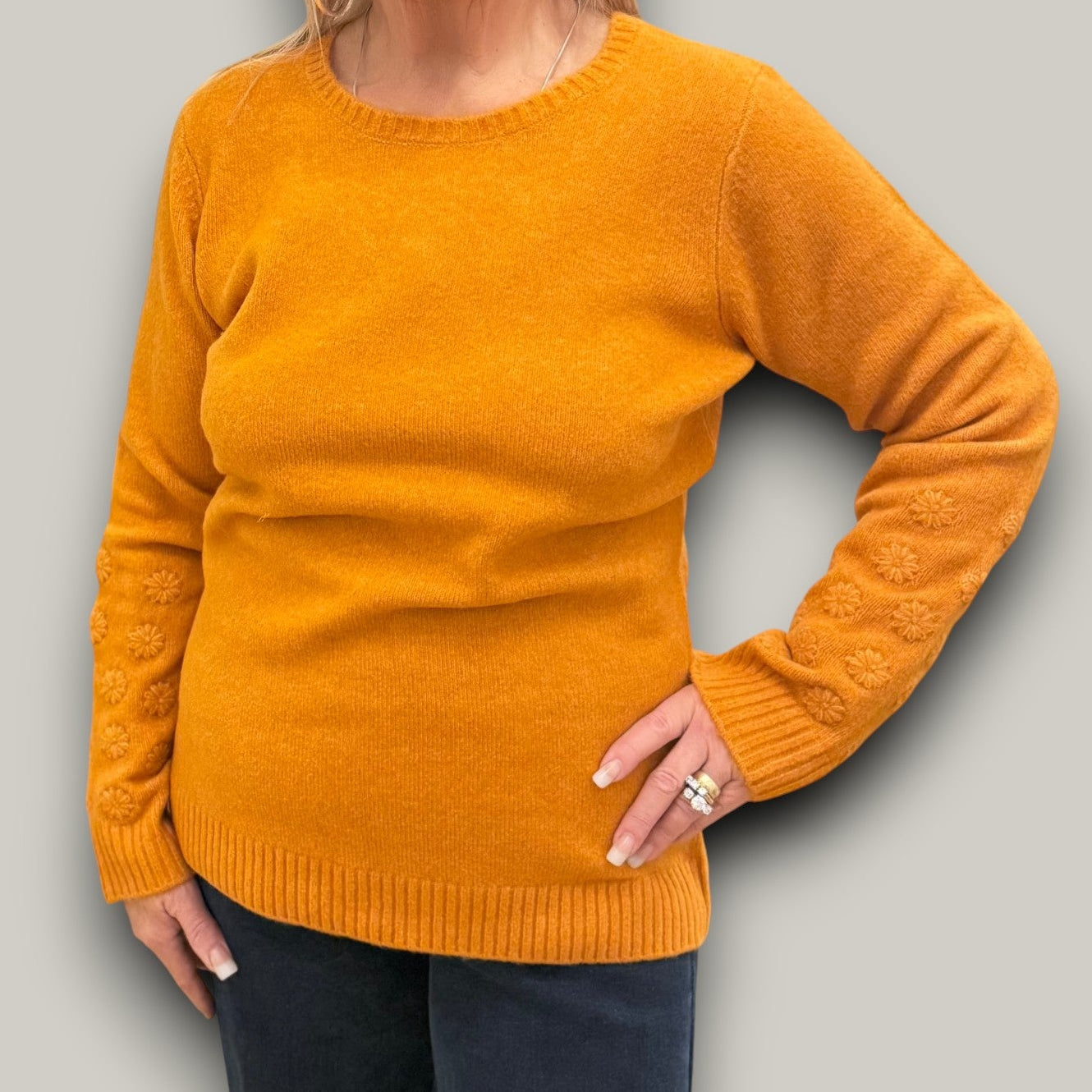 Carreli - Embroidered Blossom Sleeve Knit Sweater