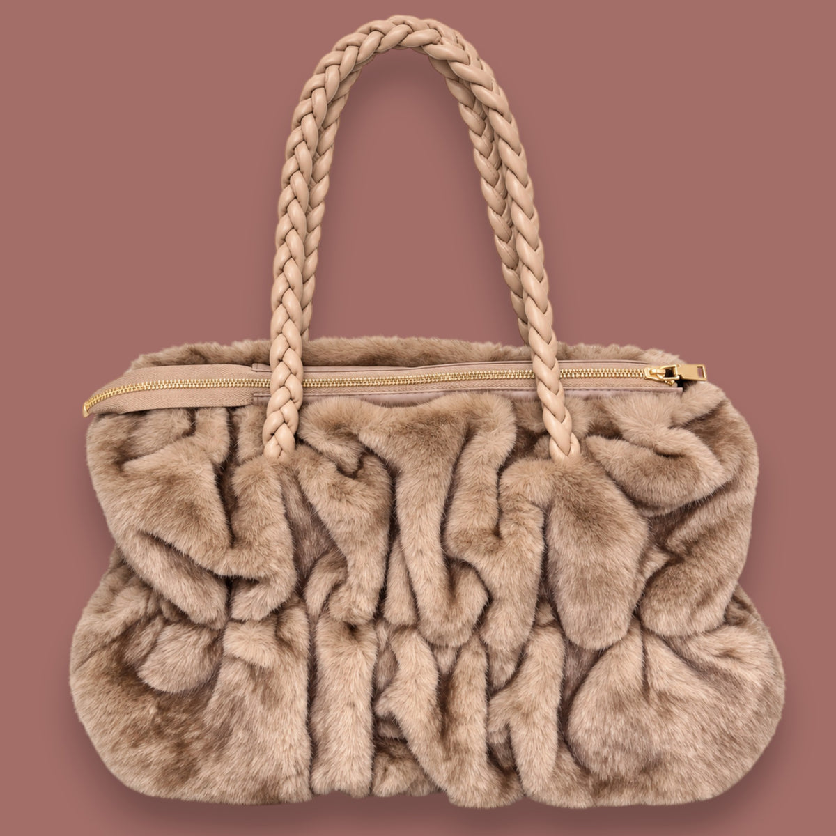 Audrey's - Sculpted Faux Fur Handbag With Braided Handles