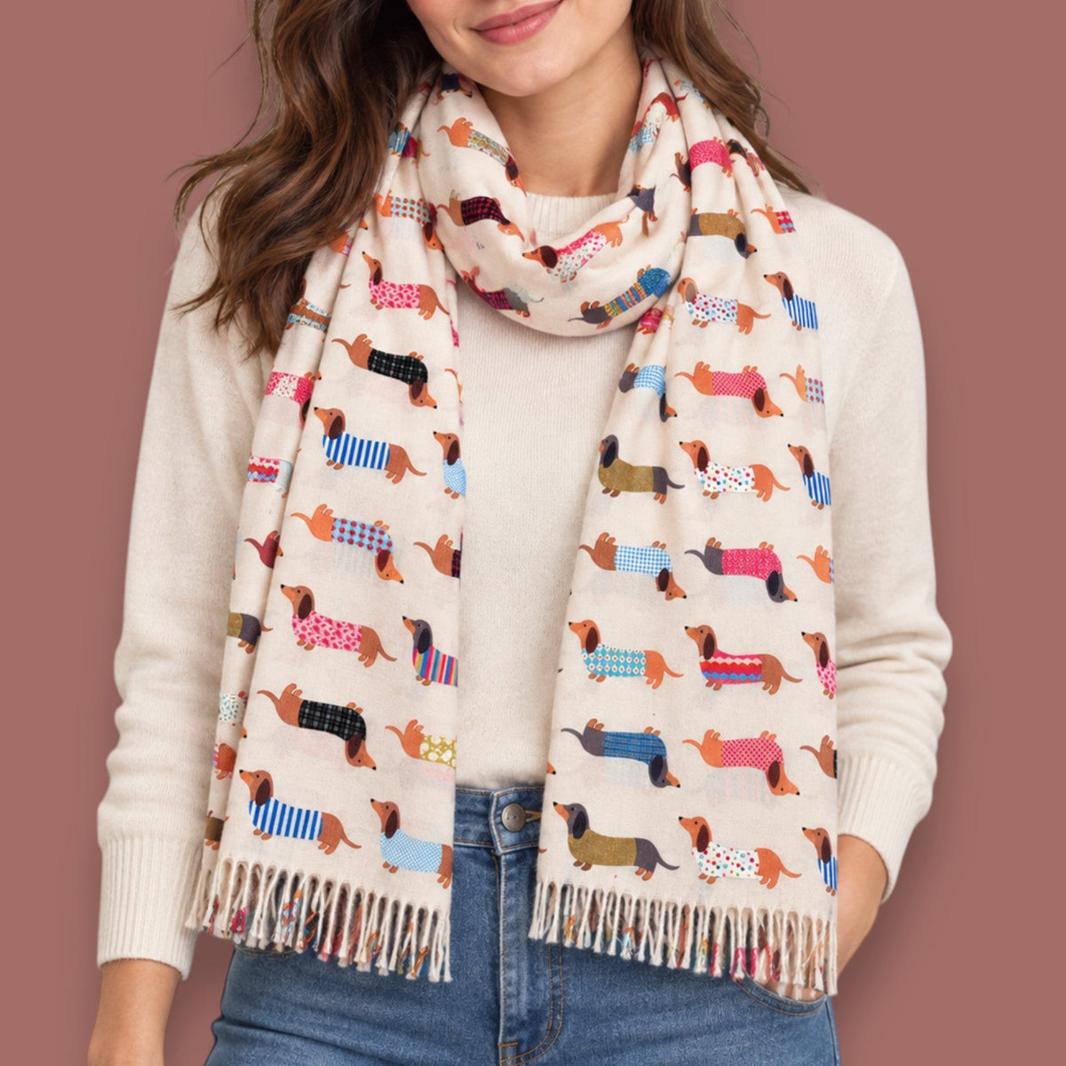 Audrey's - Colourful Dachshund Print Scarf