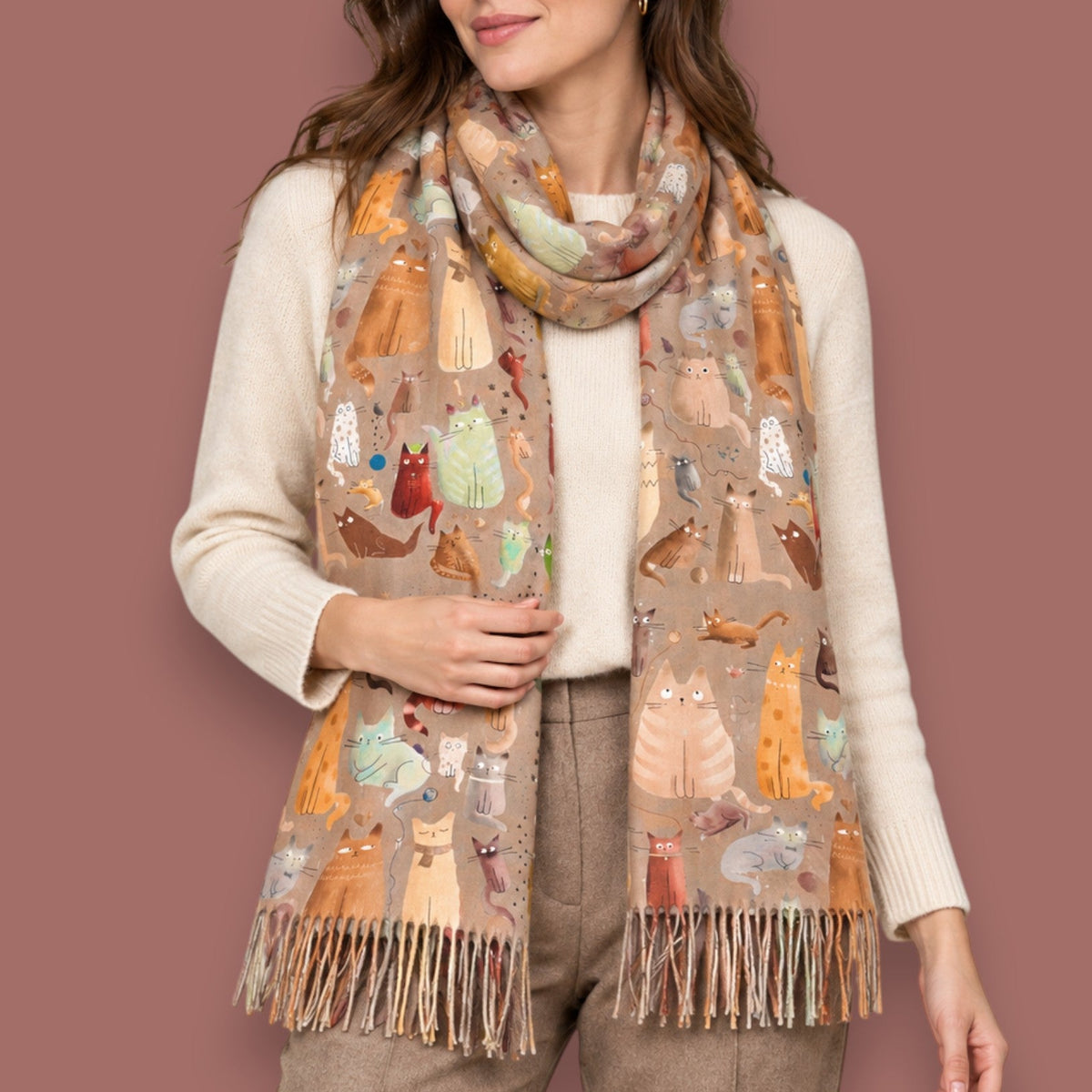 Audrey's - Playful Feline Print Scarf