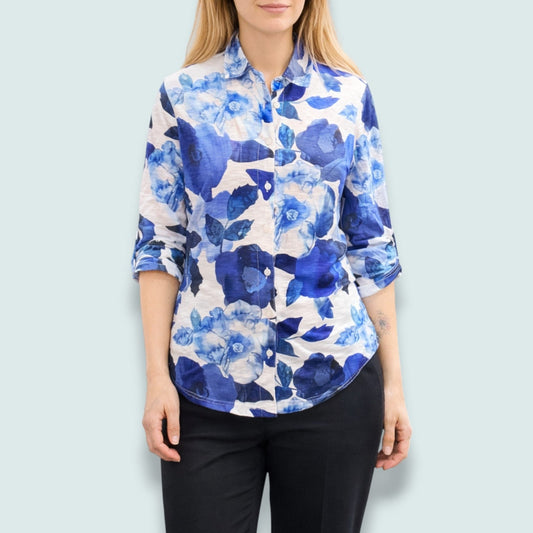 Tango Mango - Blue Blossom Button-Front Blouse