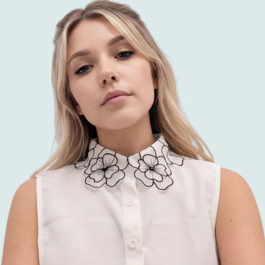 Red Coral - Embroidered Floral Collar Dickie