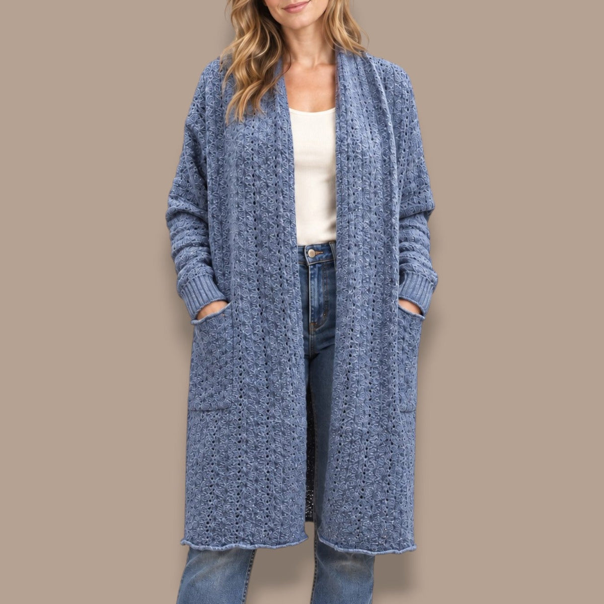 Orange Fashion Village - Lattice Lace Longline Cardigan