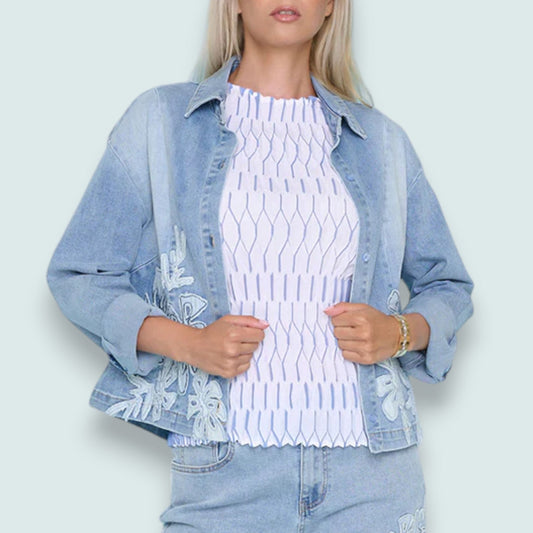 Picadilly - Floral Applique Denim Jacket
