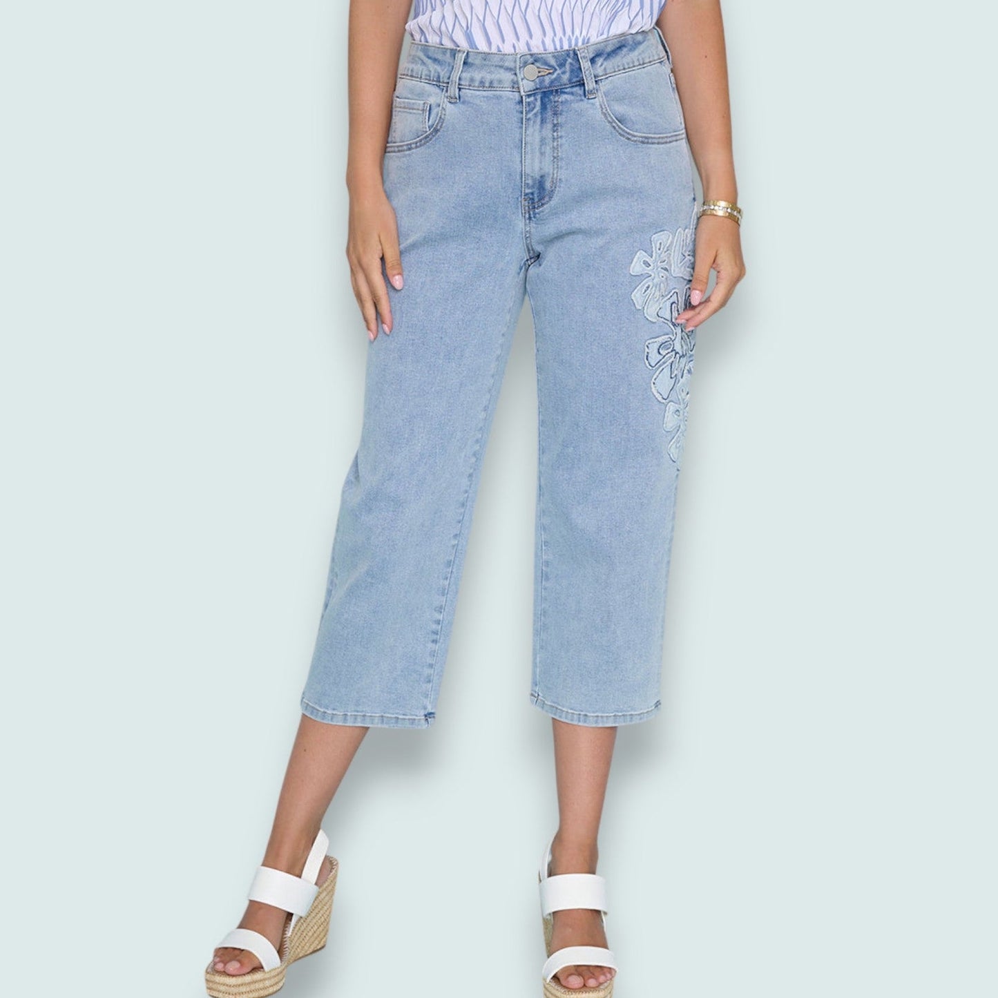 Picadilly - Leaf Applique Cropped Jeans