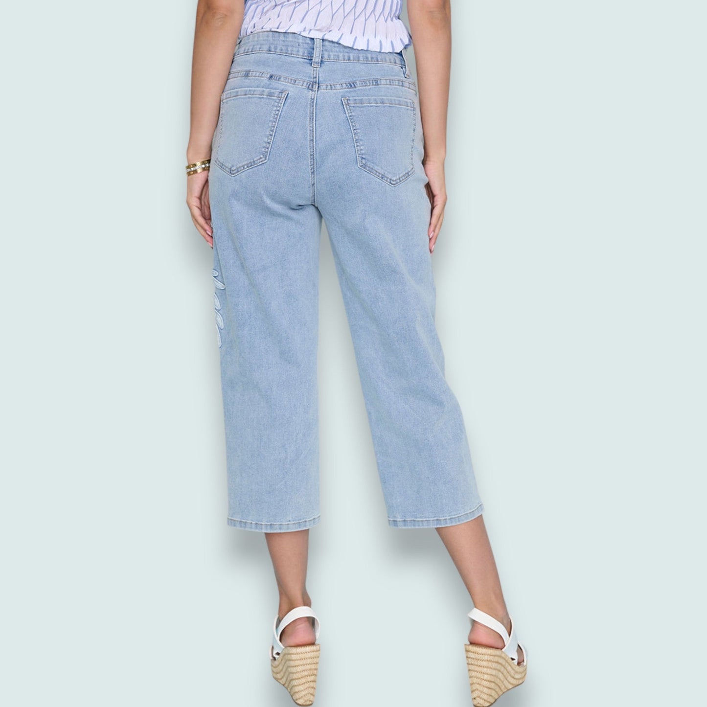 Picadilly - Leaf Applique Cropped Jeans