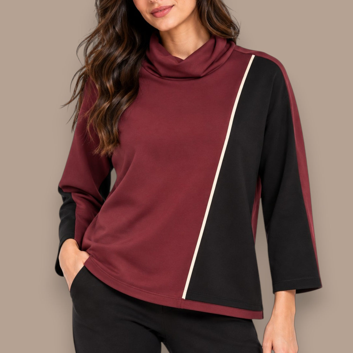 Pure - Colour Block Cowl Neck Top