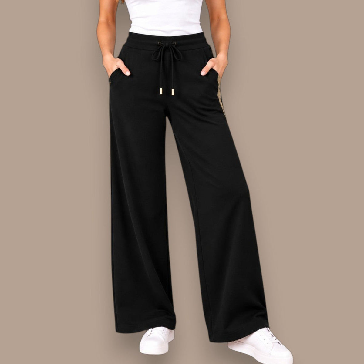 Pure - Gold Side Stripe Wide-Leg Pants