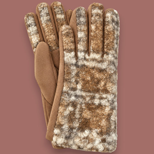 LC - Cozy Bouclé Plaid Gloves with Suede-Look Trim