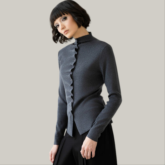 Elena Wang - Ruffle Front Cardigan