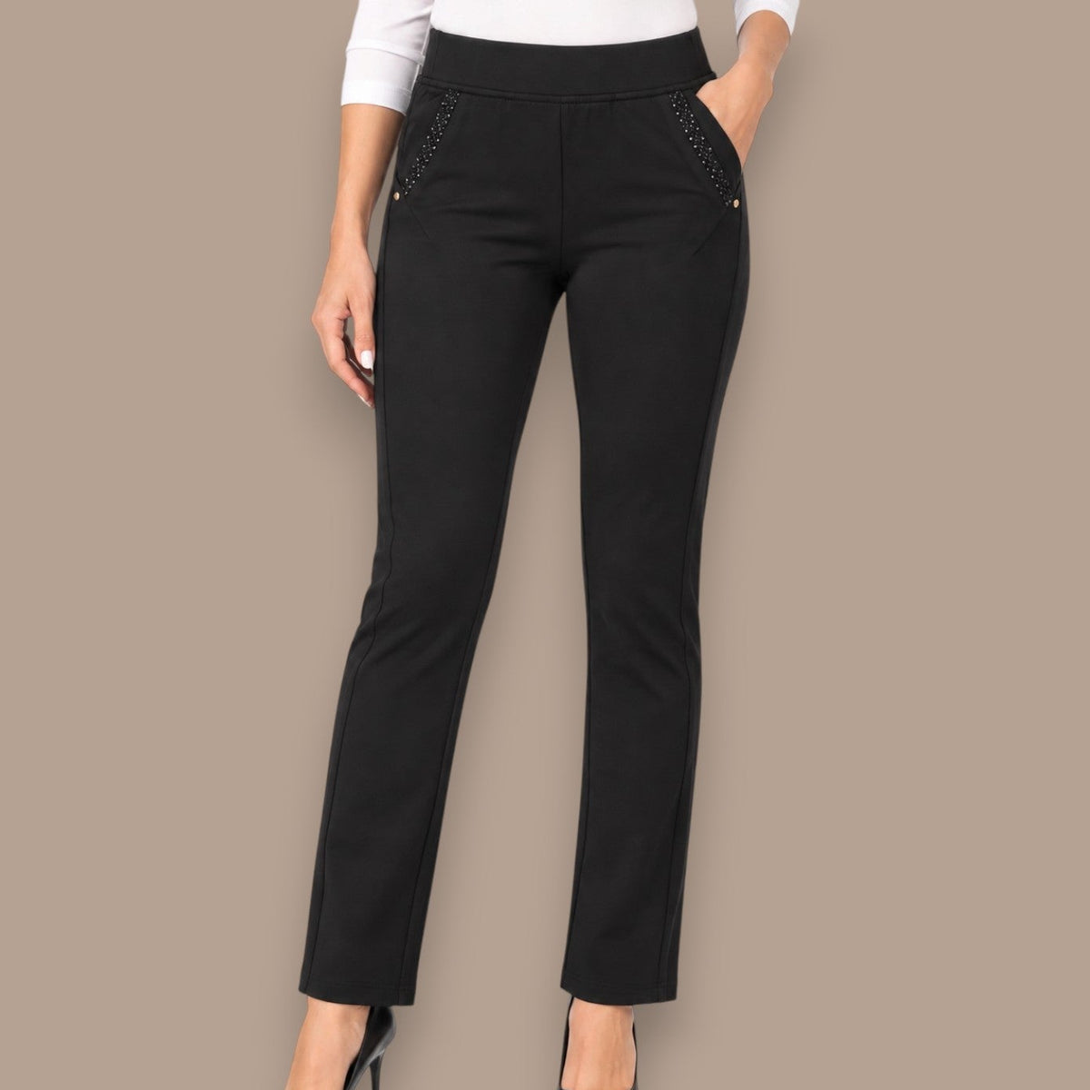 Minkas - Skinny Pull-On Pants With Embellished Pockets