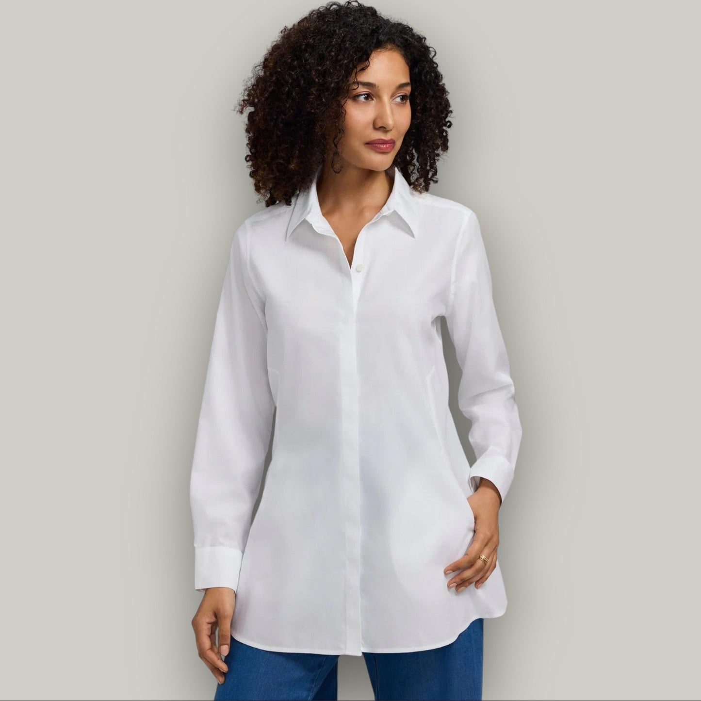 Foxcroft - Cici No Iron Pinpoint Long Sleeve Blouse