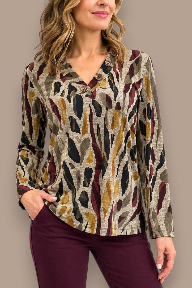 Soft Works - Abstract Print Button Detail Top