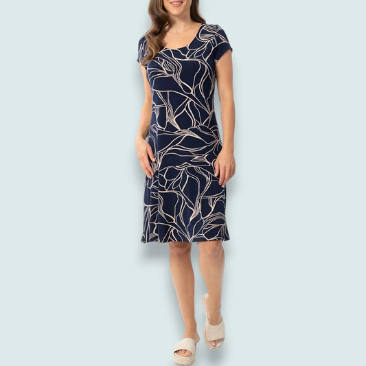 Bali - Navy Abstract Print Shift Dress