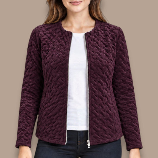 Sunday - Basketweave Textured Zip-Front Cardigan