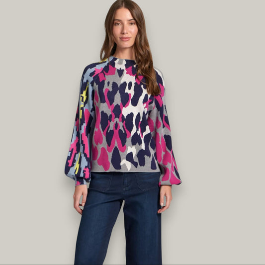 APNY - Leopard Funnel Neck Sweater