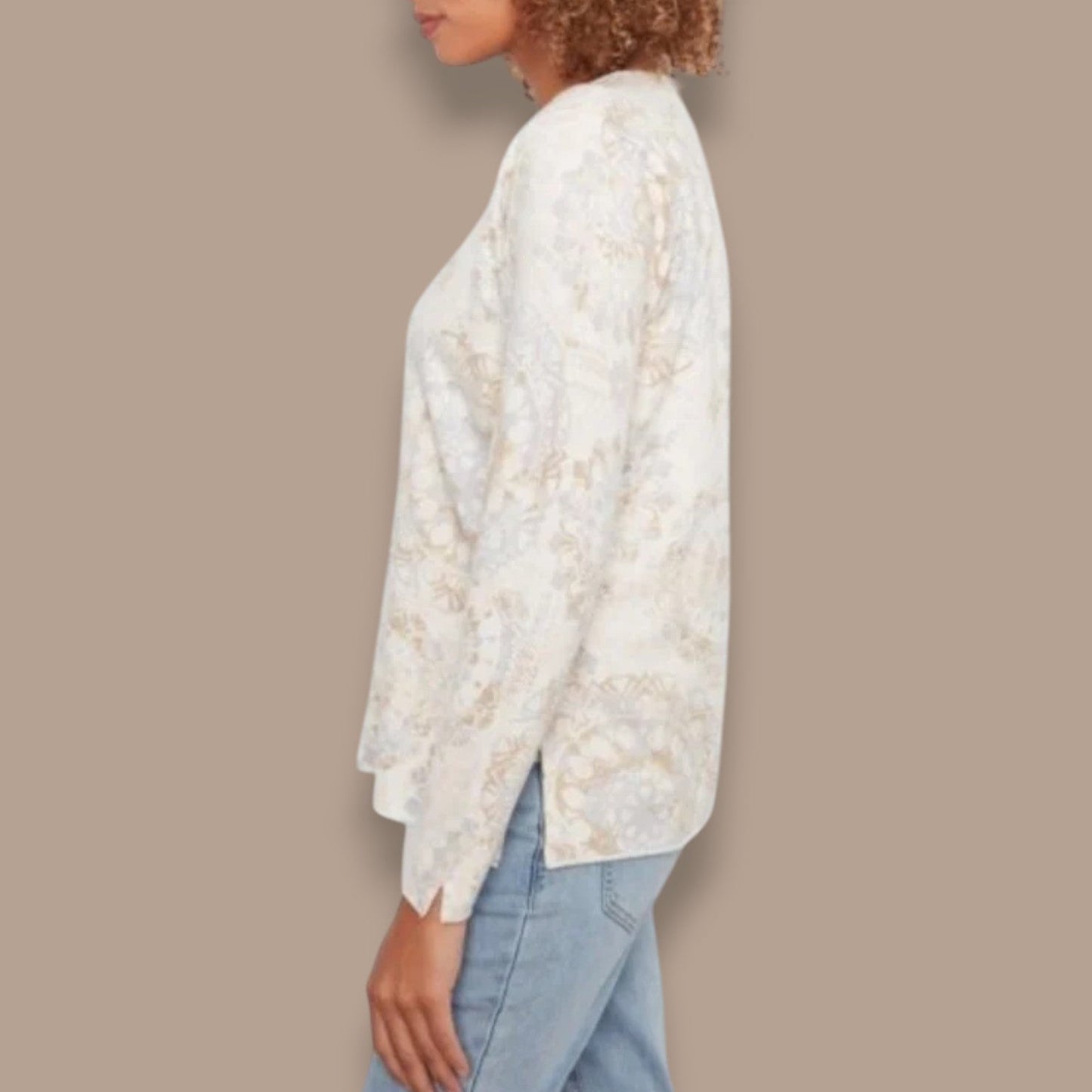 Charlie B - Printed V-Neck Knit Sweater