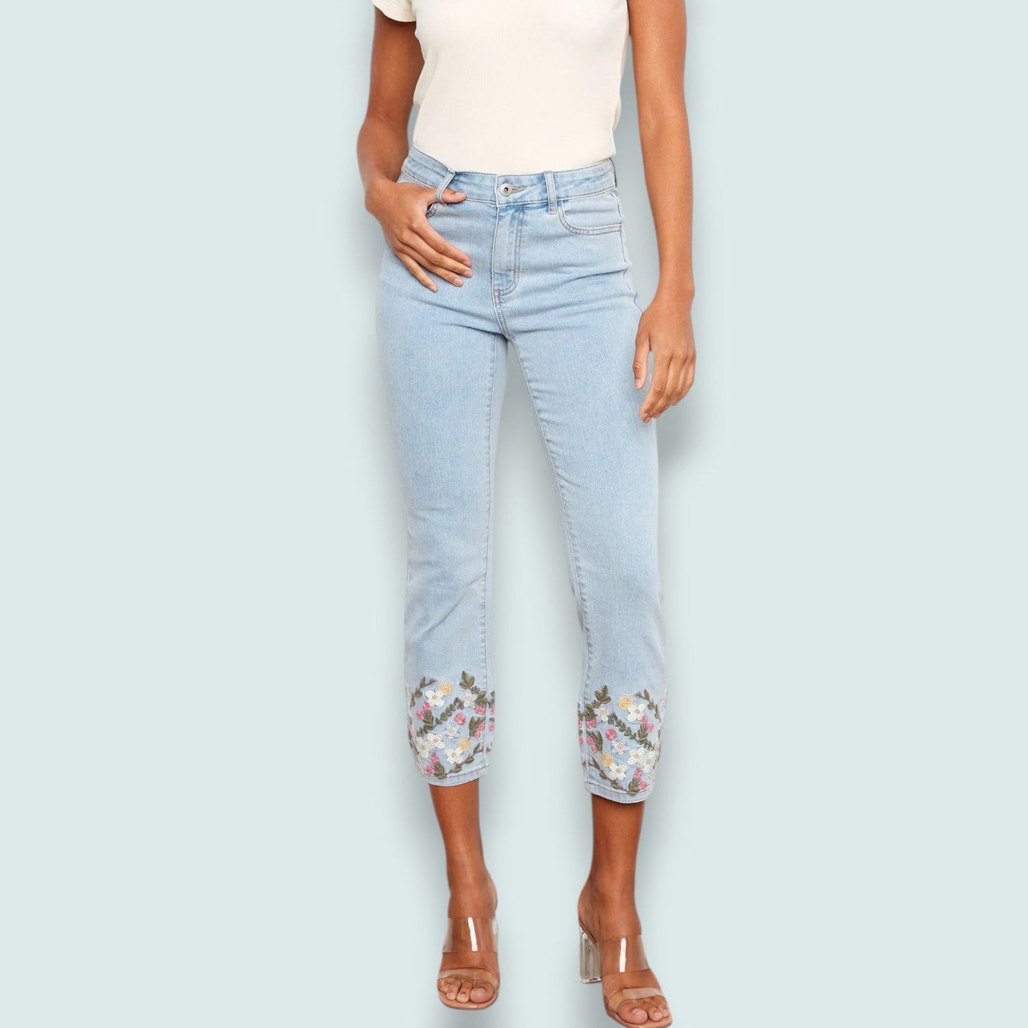 Charlie B - Blossom Hem Cropped Slim Stretch Denim