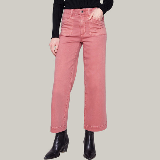 Charlie B - Cropped Wide Leg Stretch Twill Pants