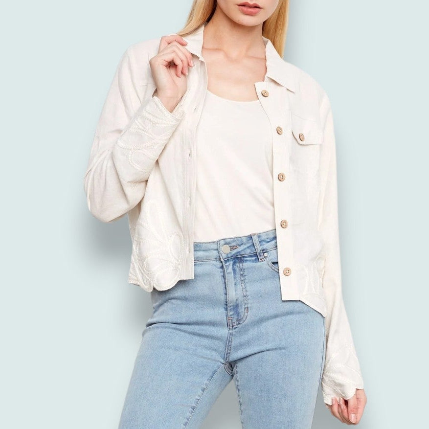 Charlie B - Embroidered Hem Linen Blend Jacket