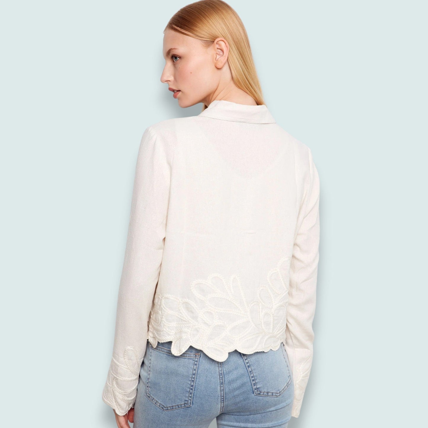 Charlie B - Embroidered Hem Linen Blend Jacket