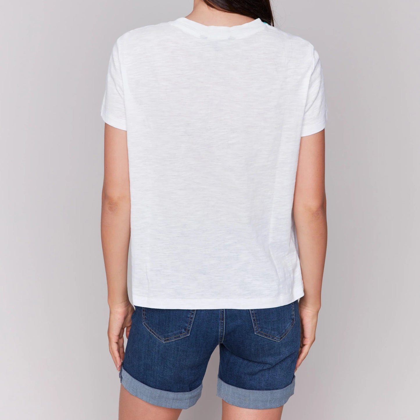 Charlie B - Embroidered Neckline Cotton T-Shirt