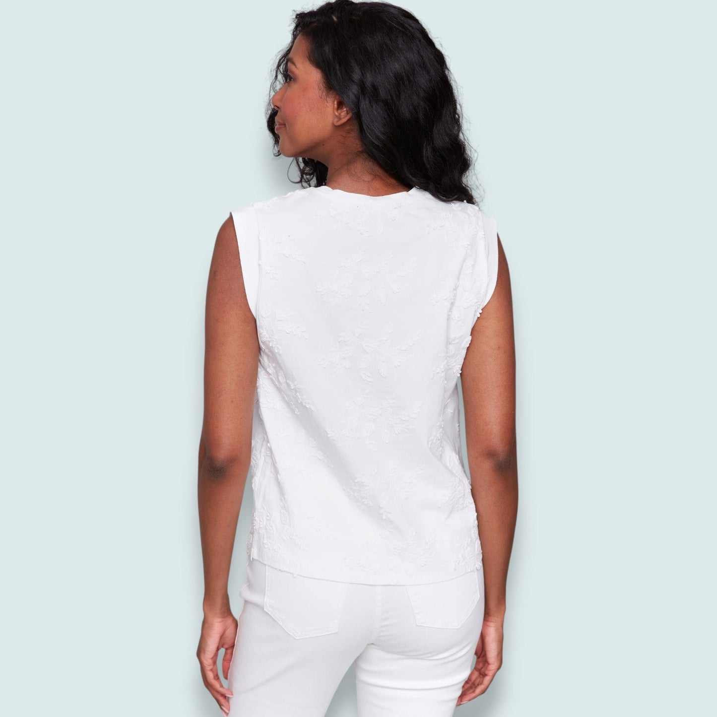 Charlie B - Floral Embroidered Sleeveless Cotton Top