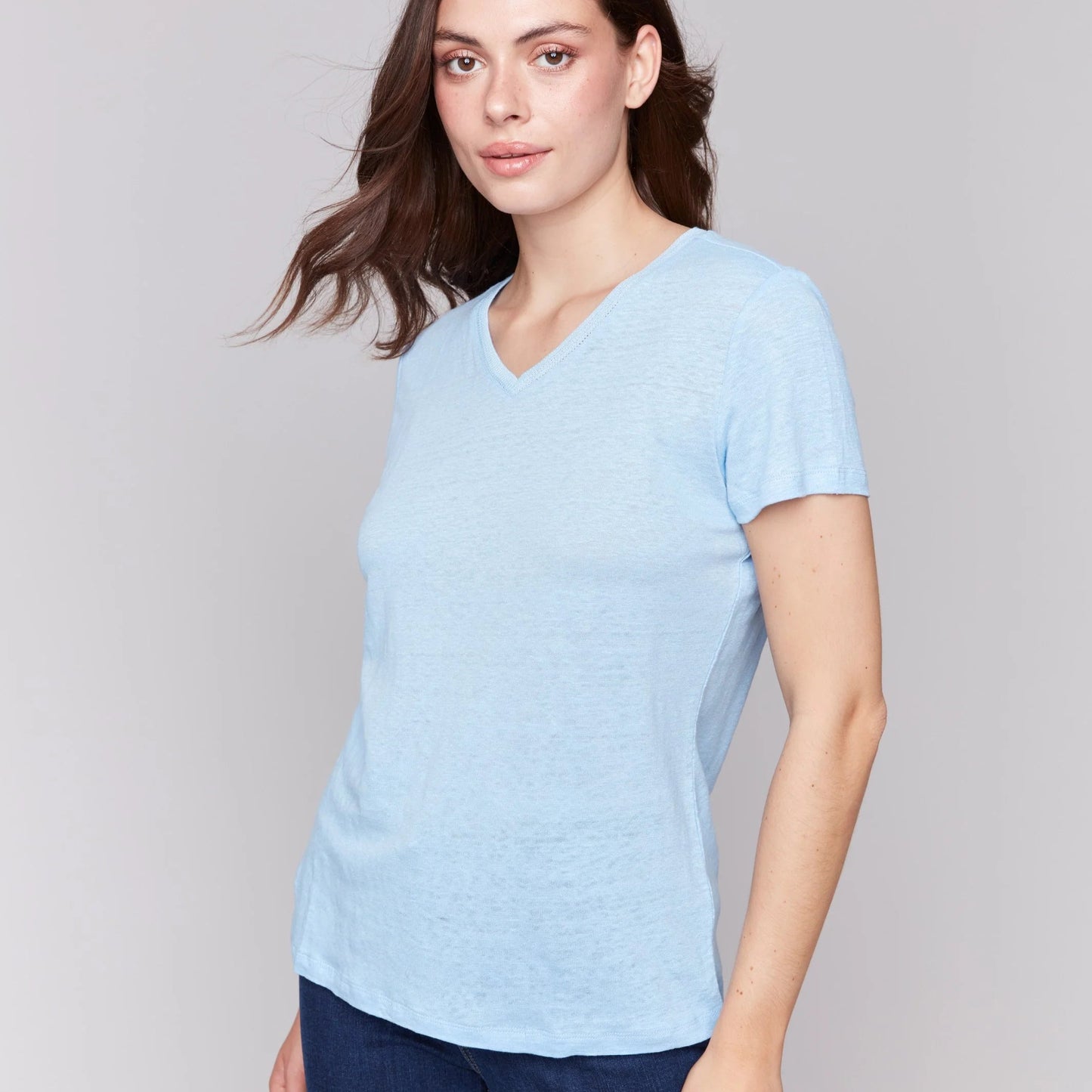 Charlie B - Short Sleeve V-Neck Linen T-Shirt