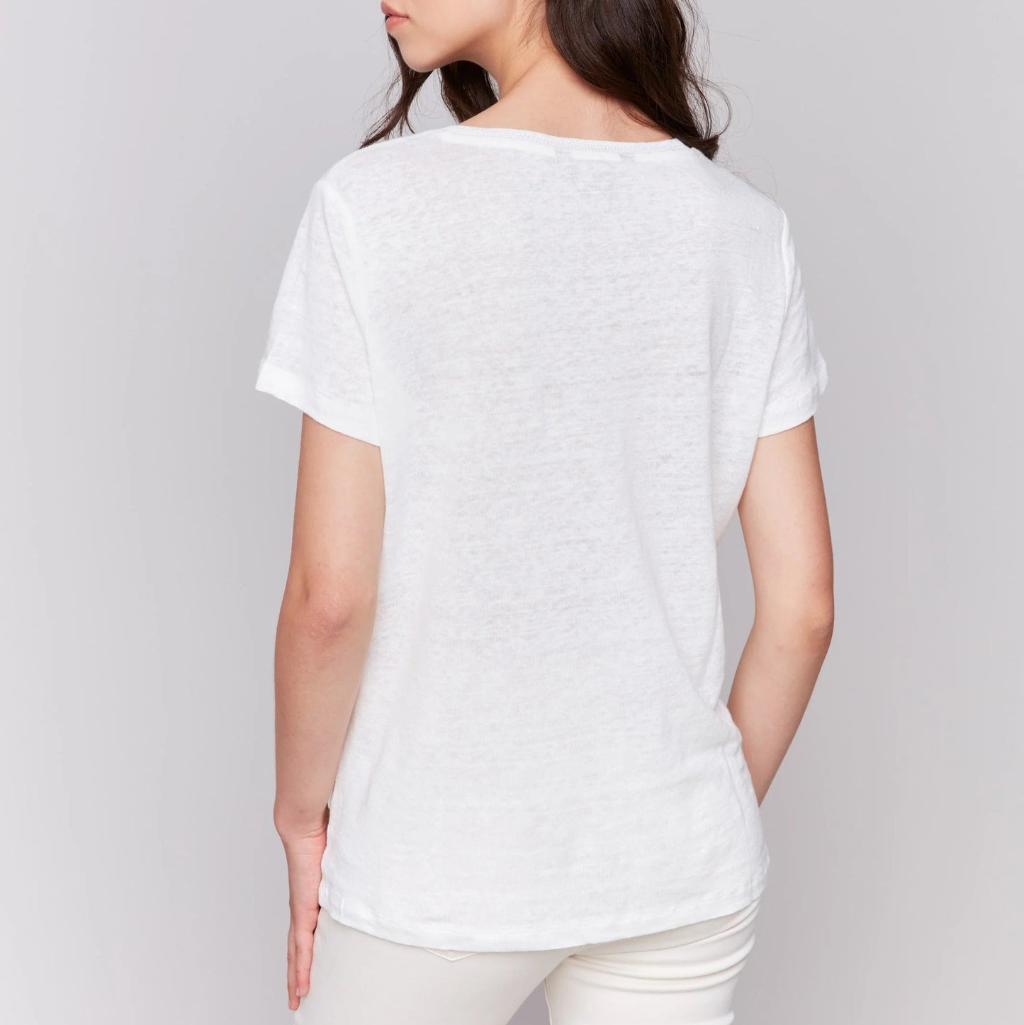 Charlie B - Short Sleeve V-Neck Linen T-Shirt