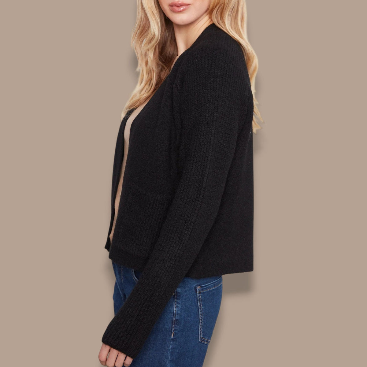 Charlie B - Open Front Ribbed Knit Cardigan
