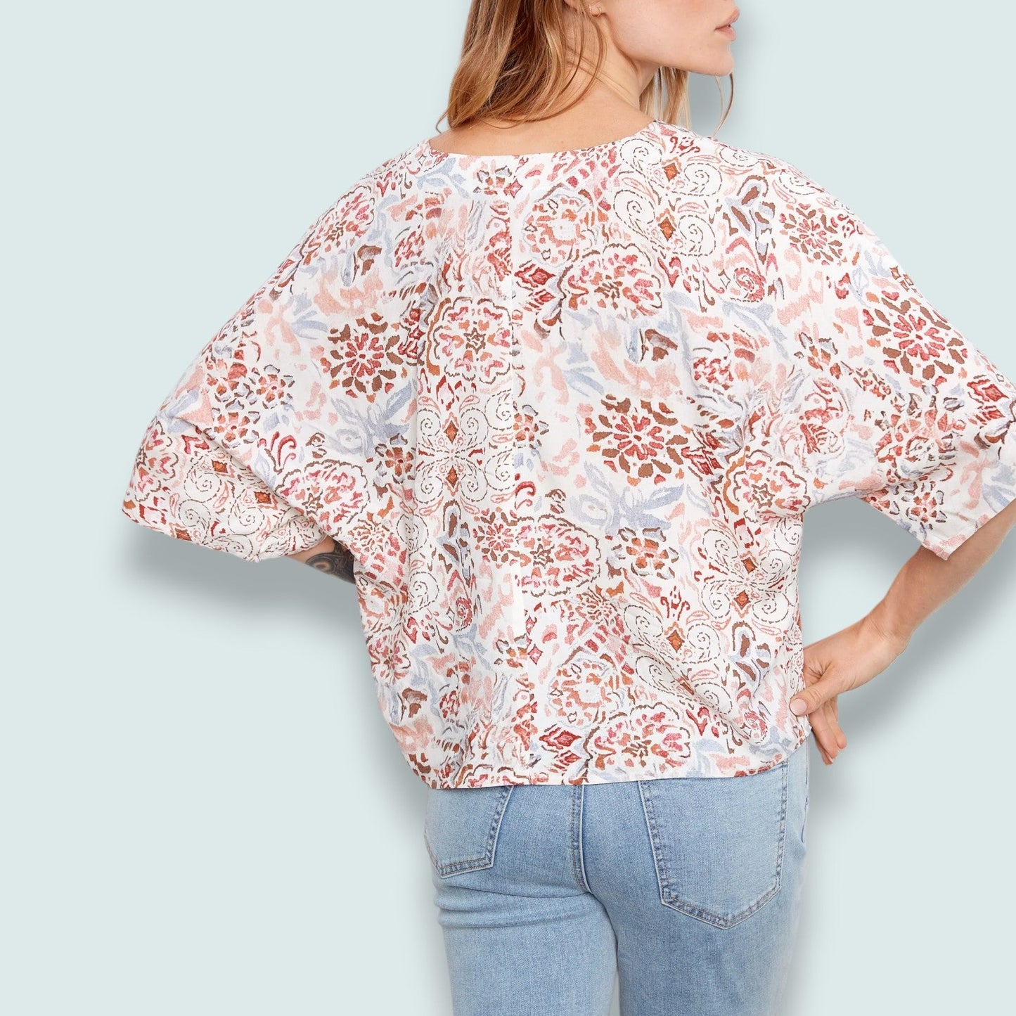 Charlie B - Soft Ivory Paisley Front-Tie Blouse