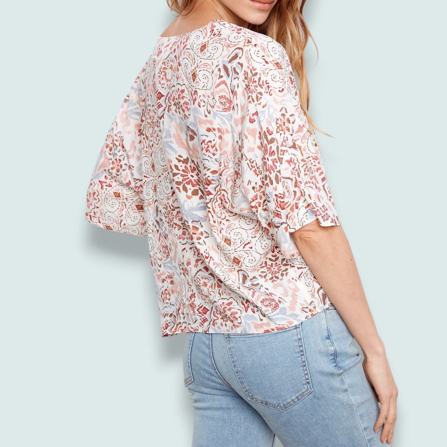 Charlie B - Soft Ivory Paisley Front-Tie Blouse