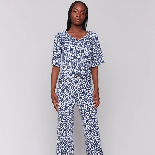 Charlie B - Printed V-Neck Top With Twist Front