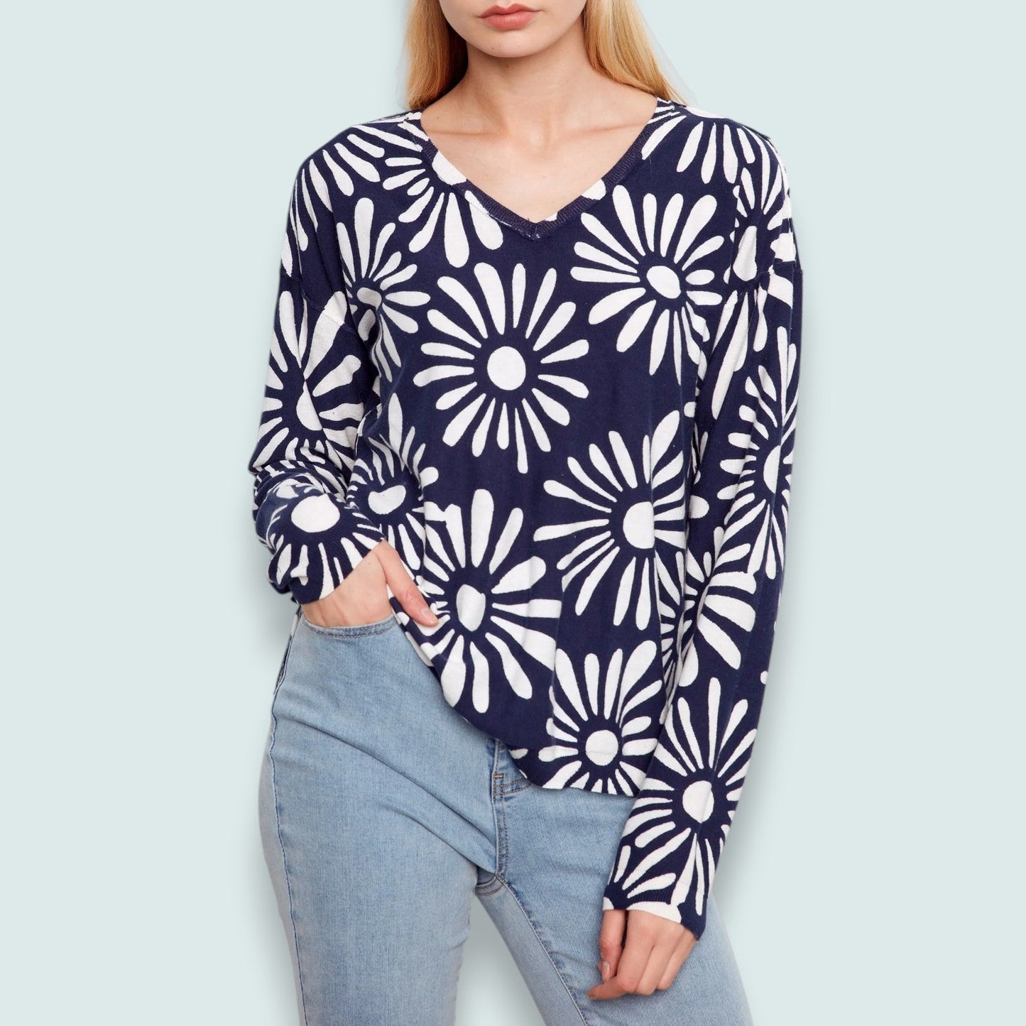 Charlie B - Midnight Daisy Reversible Knit Pullover