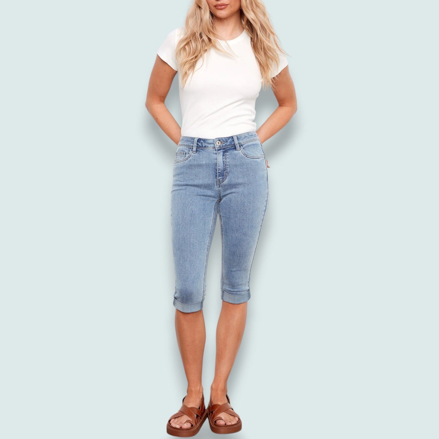 Charlie B - Slim Leg Capris With Cuffed Hem