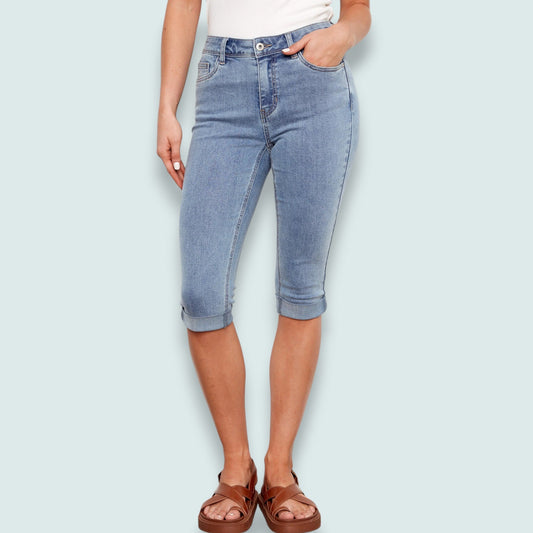 Charlie B - Slim Leg Capris With Cuffed Hem