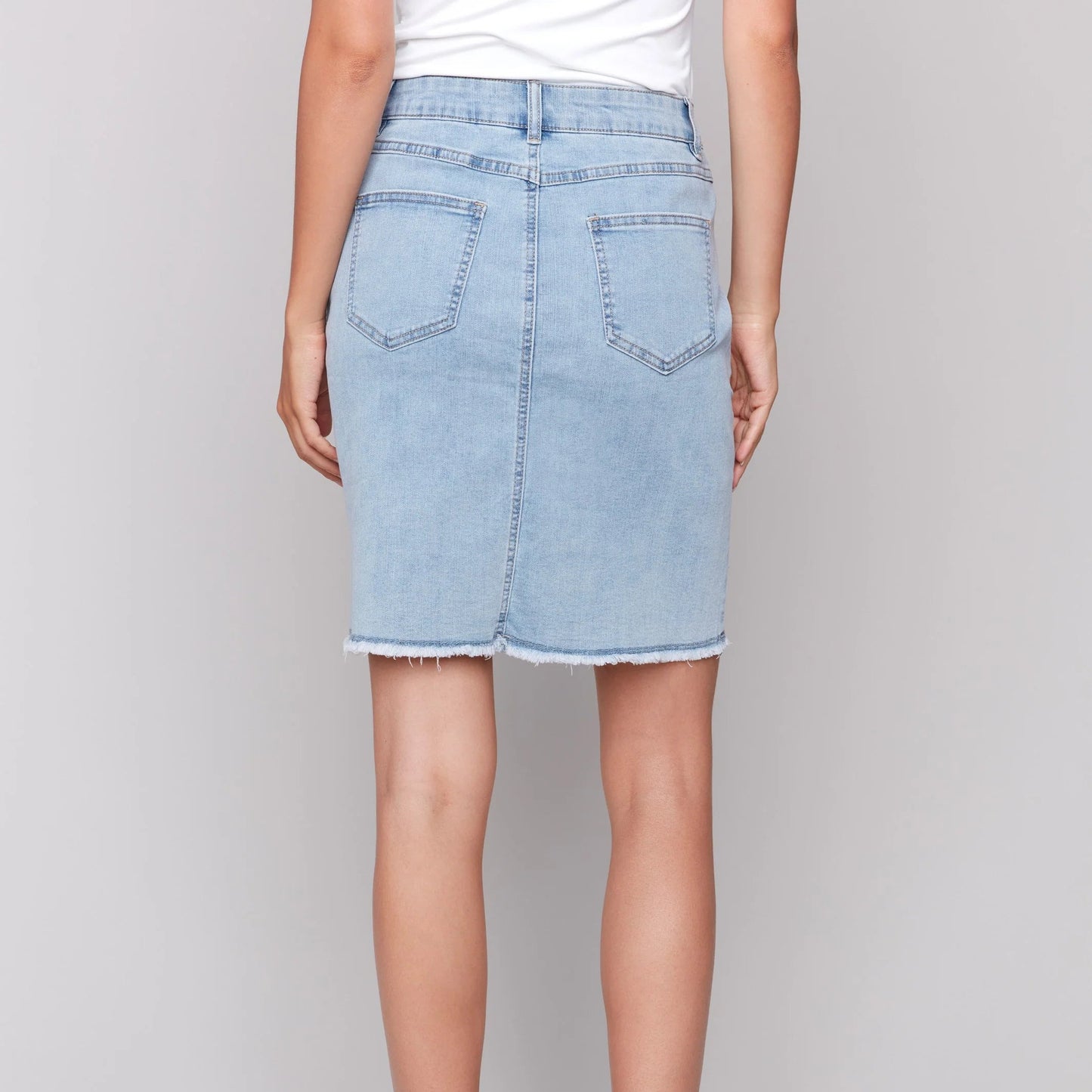 Charlie B - Stretch Denim Skort With Frayed Hem