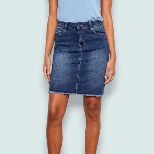 Charlie B - Stretch Denim Skort With Frayed Hem