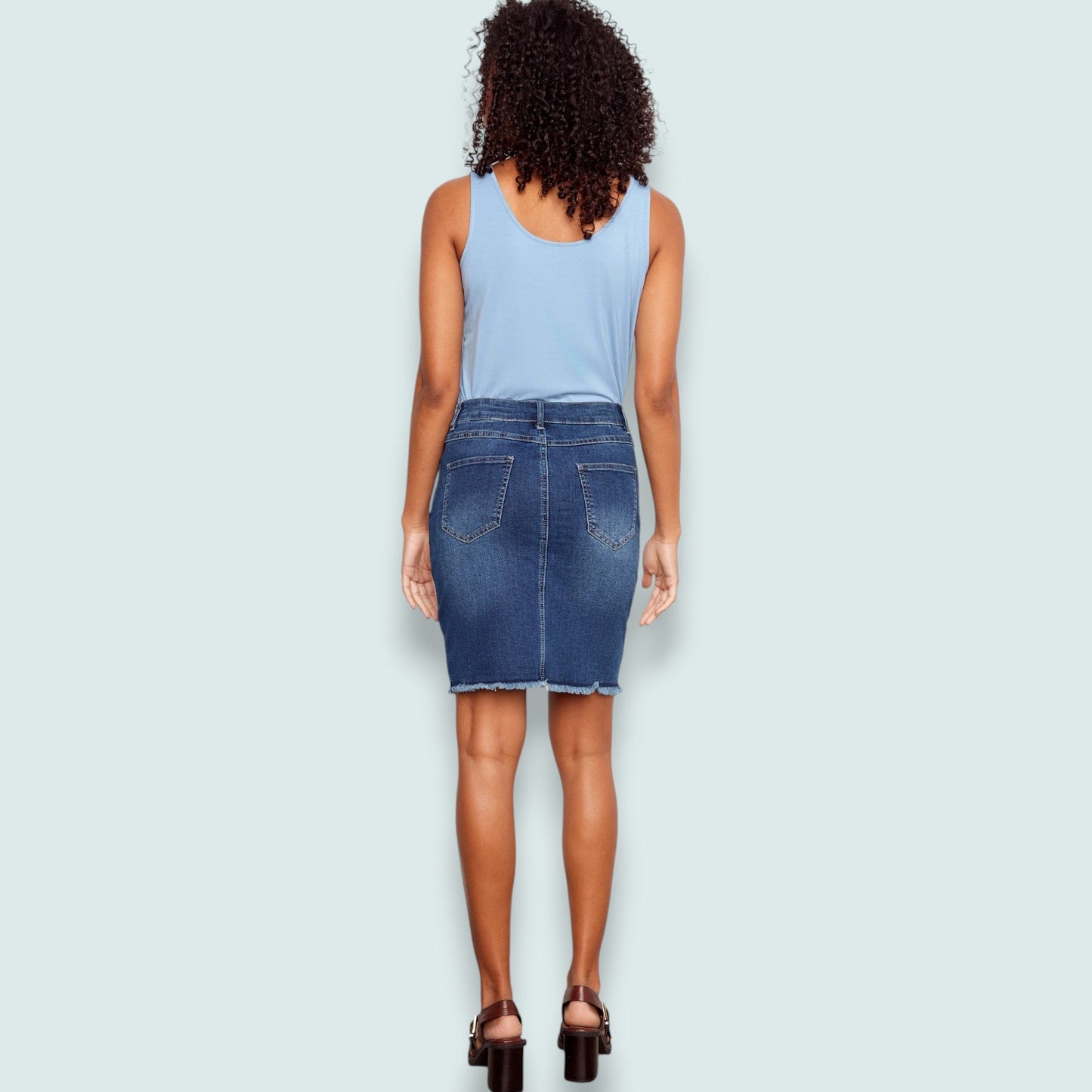 Charlie B - Stretch Denim Skort With Frayed Hem