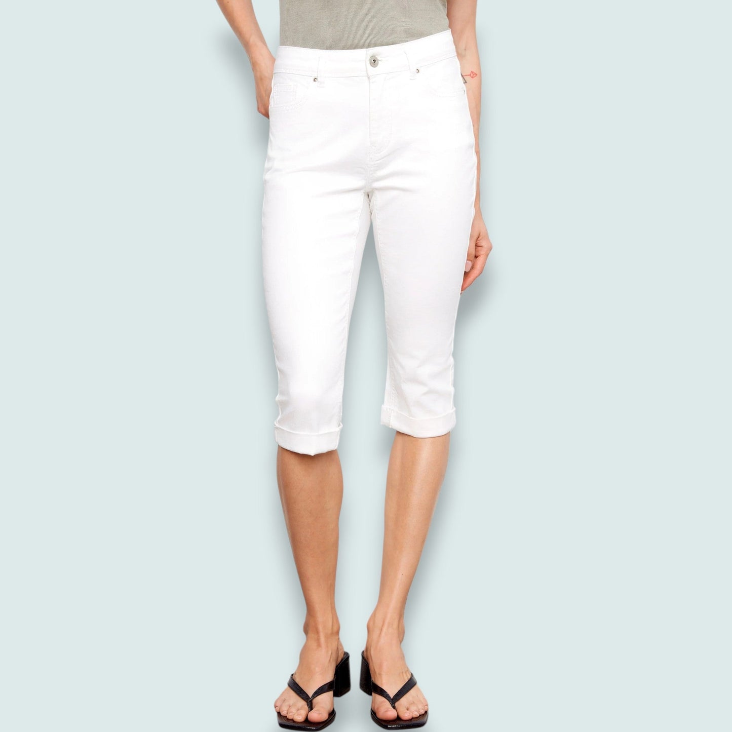 Charlie B - Slim Leg Capris With Cuffed Hem